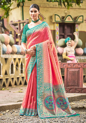 Multi Color kanjivaram silk Sarees With Blouse Piece