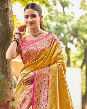 Multi Color kanjivaram silk Sarees With Blouse Piece