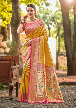 Multi Color kanjivaram silk Sarees With Blouse Piece