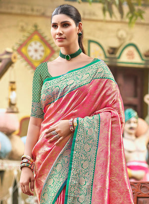 Multi Color kanjivaram silk Sarees With Blouse Piece