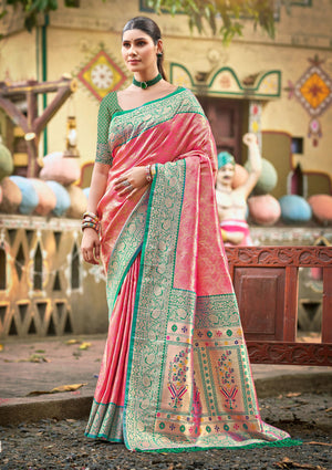 Multi Color kanjivaram silk Sarees With Blouse Piece