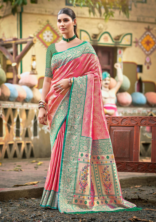 Multi Color kanjivaram silk Sarees With Blouse Piece