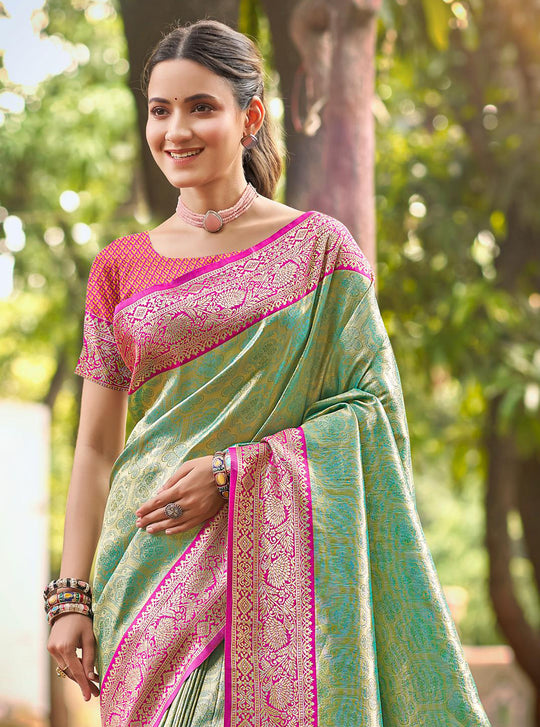 Multi Color kanjivaram silk Sarees With Blouse Piece