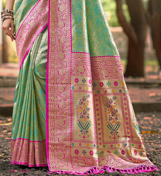 Multi Color kanjivaram silk Sarees With Blouse Piece
