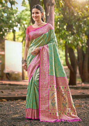 Multi Color kanjivaram silk Sarees With Blouse Piece