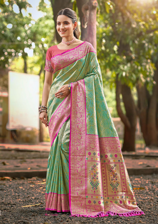 Multi Color kanjivaram silk Sarees With Blouse Piece