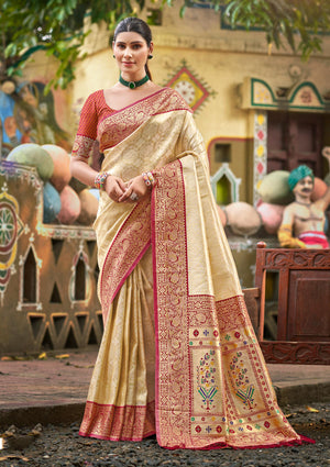 Multi Color kanjivaram silk Sarees With Blouse Piece