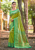 Multi Color kanjivaram silk Sarees With Blouse Piece