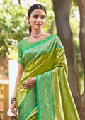 Multi Color kanjivaram silk Sarees With Blouse Piece