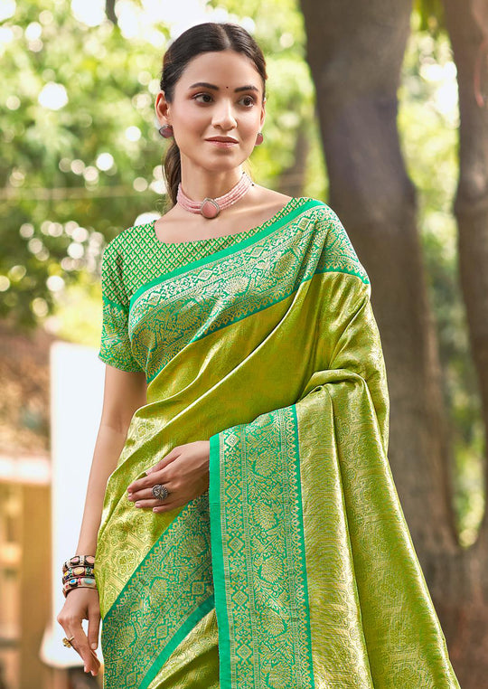 Multi Color kanjivaram silk Sarees With Blouse Piece