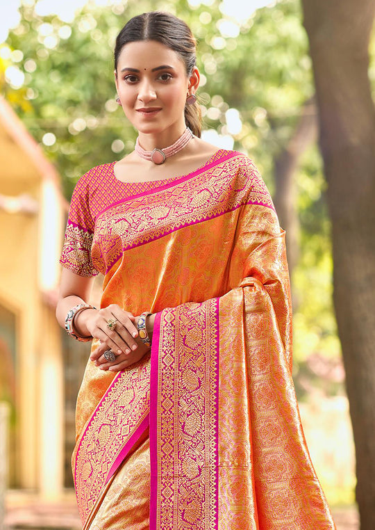 Multi Color kanjivaram silk Sarees With Blouse Piece