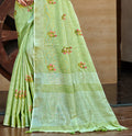 Olive Green Linen Sarees With Blouse Piece