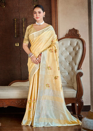 Mustard Linen Sarees With Blouse Piece