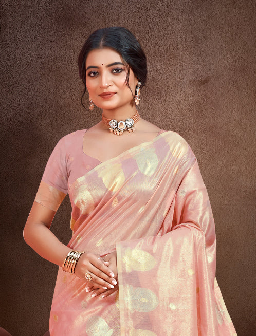 Peach Munga kota Sarees With Blouse Piece