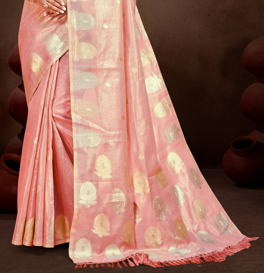 Peach Munga kota Sarees With Blouse Piece