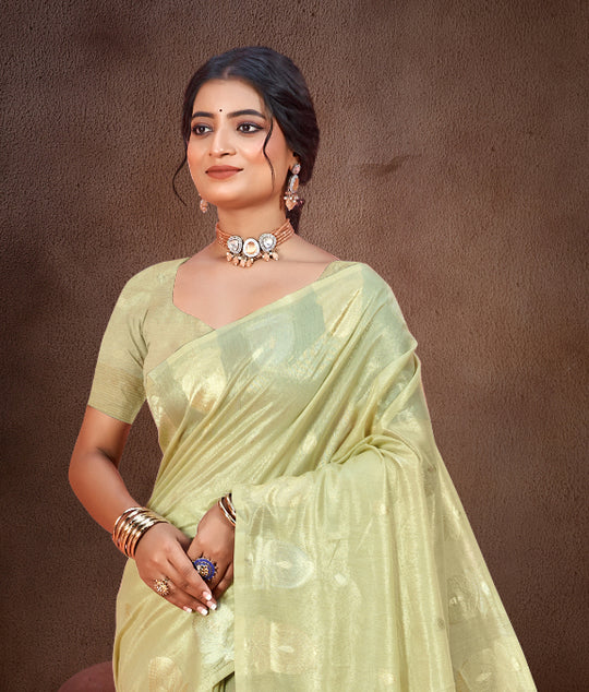Olive Green Munga kota Sarees With Blouse Piece