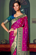Magenta Banarasi Silk Saree With Blouse Piece