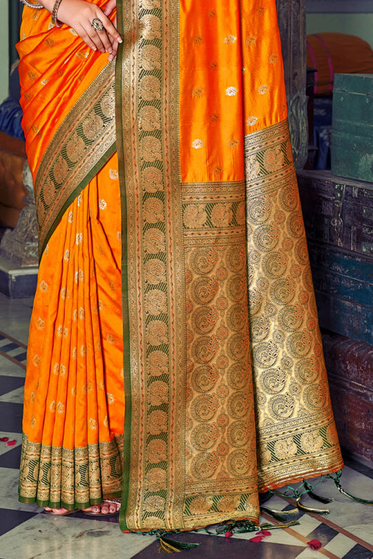 Mustard Banarasi Silk Saree With Blouse Piece