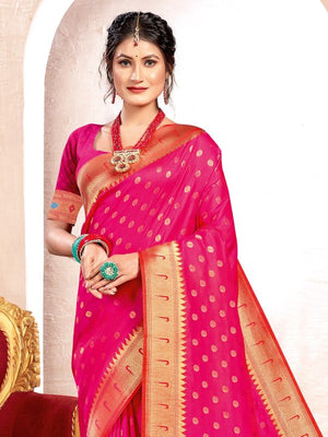 Magenta Paithani Silk Saree With Blouse Piece