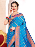 Blue Paithani Silk Saree With Blouse Piece