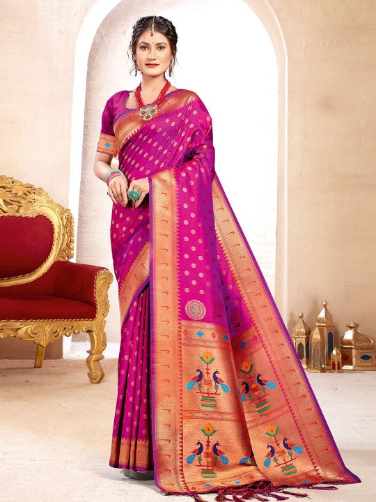 Purple Paithani Silk Saree With Blouse Piece