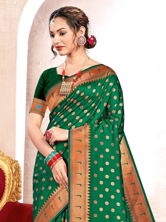 Green Paithani Silk Saree With Blouse Piece