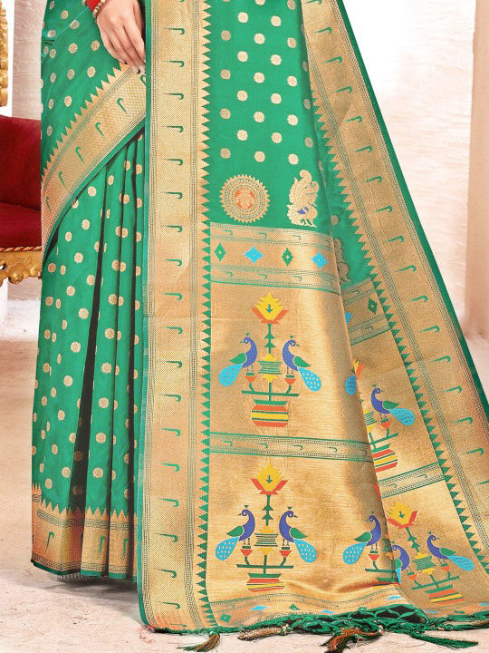 Green Paithani Silk Saree With Blouse Piece
