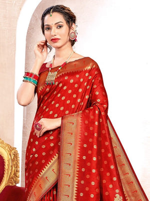 Red Paithani Silk Saree With Blouse Piece