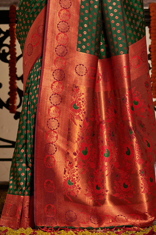 Dark Green Banarasi Silk Saree With Blouse Piece