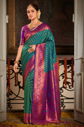 Sea Green Banarasi Silk Saree With Blouse Piece