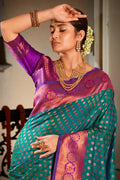 Sea Green Banarasi Silk Saree With Blouse Piece