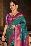 Sea Green Banarasi Silk Saree With Blouse Piece