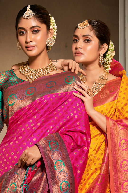 Magenta Banarasi Silk Saree With Blouse Piece