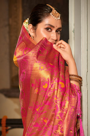 Yellow Banarasi Silk Saree With Blouse Piece