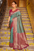 Dark Green Banarasi Silk Saree With Blouse Piece
