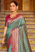 Dark Green Banarasi Silk Saree With Blouse Piece