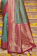 Dark Green Banarasi Silk Saree With Blouse Piece