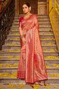 Peach Banarasi Silk Saree With Blouse Piece