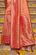 Peach Banarasi Silk Saree With Blouse Piece