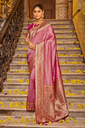 Light Pink Banarasi Silk Saree With Blouse Piece