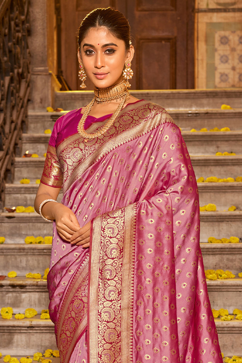 Light Pink Banarasi Silk Cotton Saree. main image 1