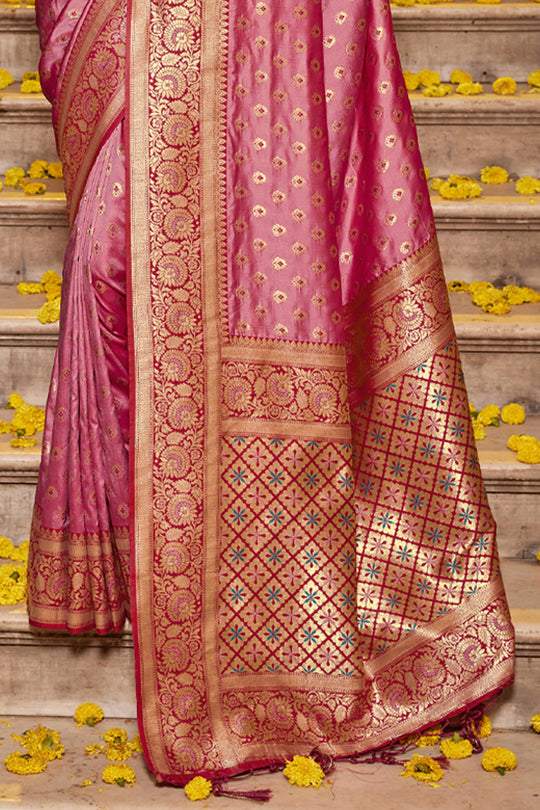 Light Pink Banarasi Silk Saree With Blouse Piece