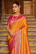 Mustard Banarasi Silk Saree With Blouse Piece