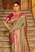 Light Green Banarasi Silk Saree With Blouse Piece