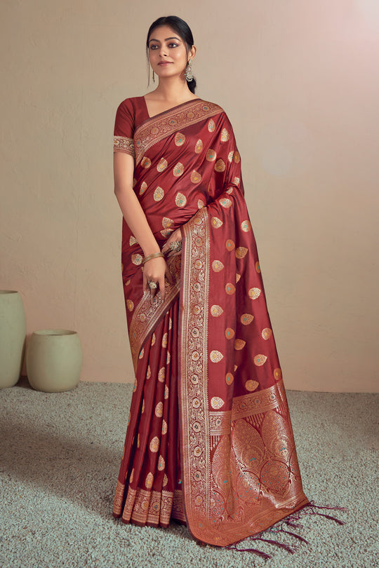 Red Silk Saree With Blouse Piece