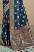 Navy Blue Silk Saree With Blouse Piece