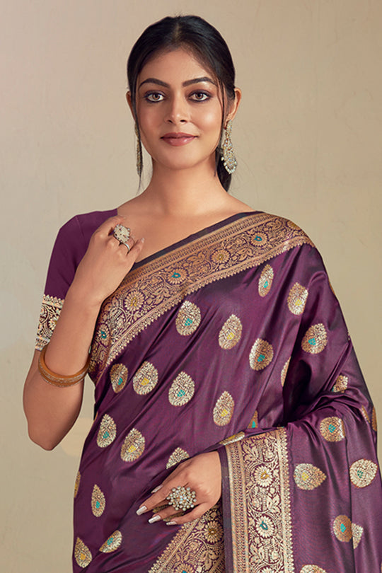 Purple Silk Saree With Blouse Piece