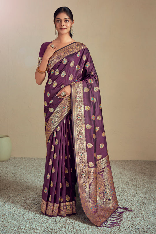 Purple Silk Saree With Blouse Piece