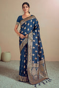 Blue Silk Saree With Blouse Piece