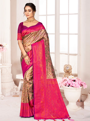 Brown Kanjivaram Silk Saree With Blouse Piece